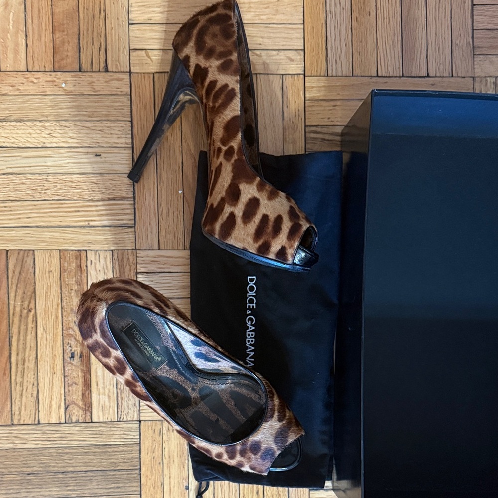 Dolce & Gabbana Leopard pony hair peep toe stiletto pumps size 36 fits US sz 6.5 - Picture 4 of 16